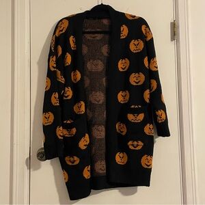 Black Cardigan with Orange Pumpkin Design